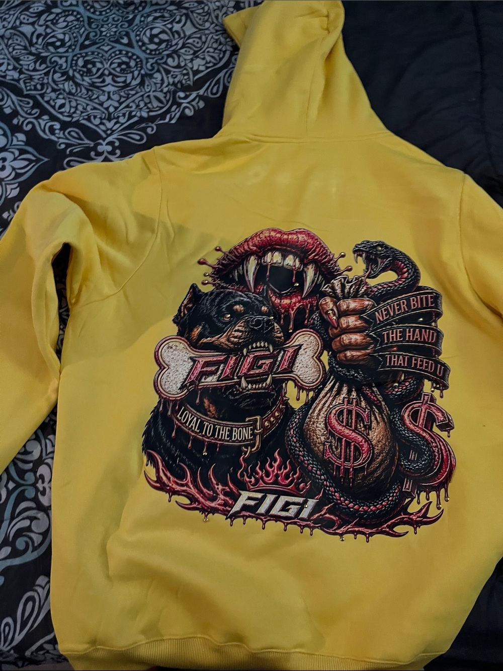 Urban Outfitters Yellow Graphic V-Neck Pullover Hoodie Sweater